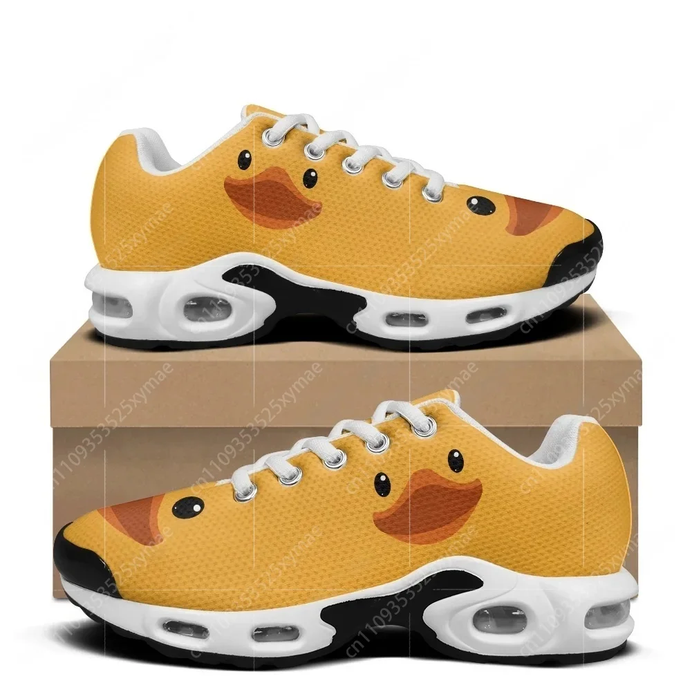 Women'S Yellow Fashion Sneakers - 漫画かわいい黄色のアヒル柄エアクッションスニーカーメンズレディースティーンエイジャースポーツシューズ高品質カスタムメイドメッシュスニーカー