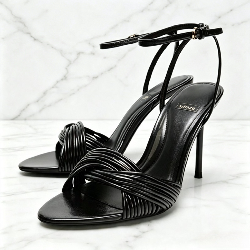 Women'S Fashion Brand Shoes - ファッションクロスオーバーフロントストラップスティレットサンダル女性のセクシーなオープントゥアンクルストラップメタルバックルヒール高級ブランドデザイナーシューズ