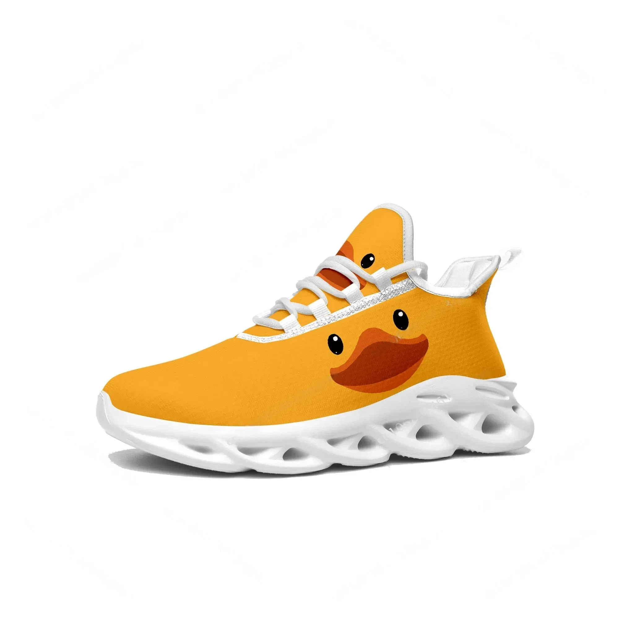 Women'S Yellow Fashion Sneakers - イエローダックプリントフラットスニーカーメンズレディーススポーツランニング高品質スニーカーレースアップメッシュ履物オーダーメイドシューズホワイト