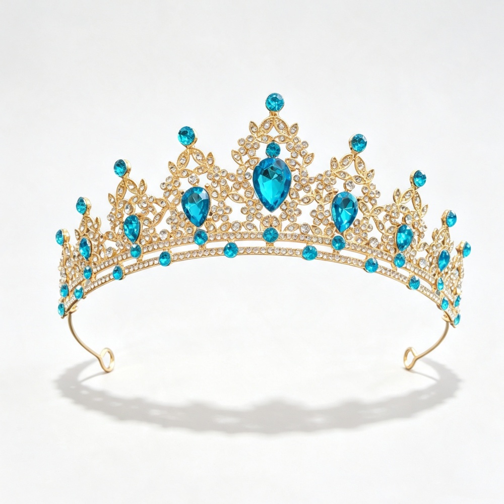 Women Queen Fashion - 高級プリンセスクラウン 女性用 ガールズ ブルー クリスタル クイーン
