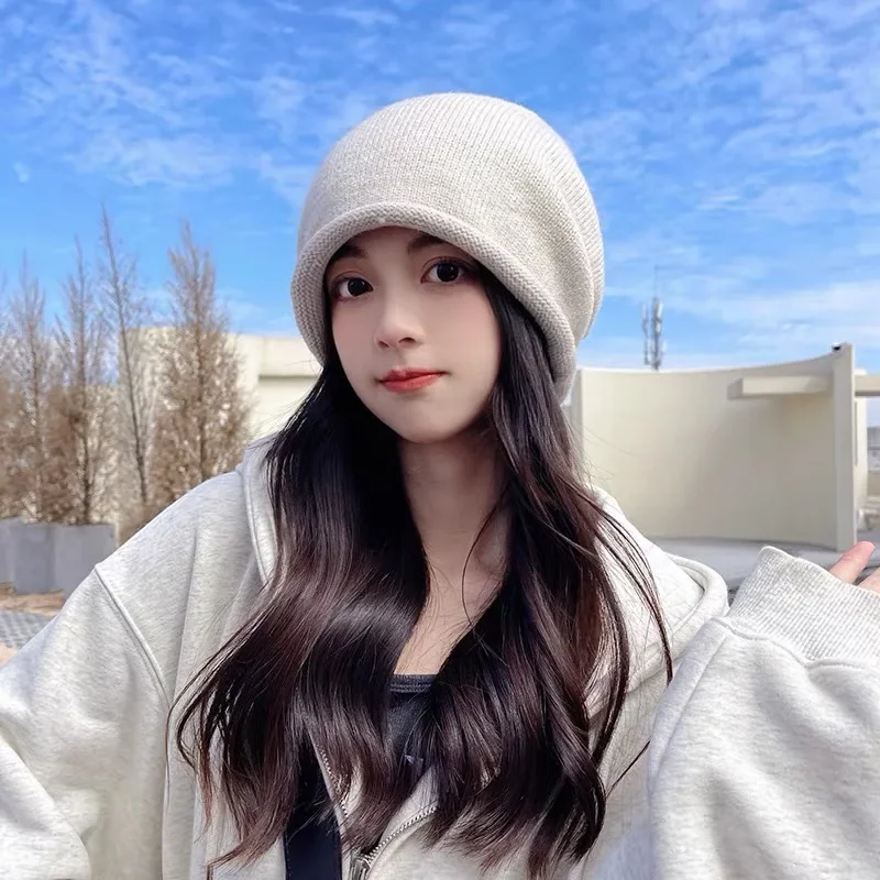 Women'S Fashion Hats - ニットボンネットフード女性用冬暖かいゆったりビーニー帽子女性ファッションドローストリングプルオーバー防寒帽子レディース冬用