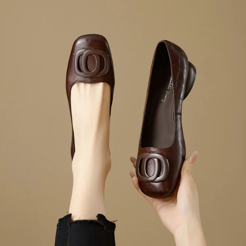 Women'S Fashion Footwear - フランス風レディースシューズ パンプス レザーシューズ スクエアトゥ ファッションシューズ 女性用フットウェア