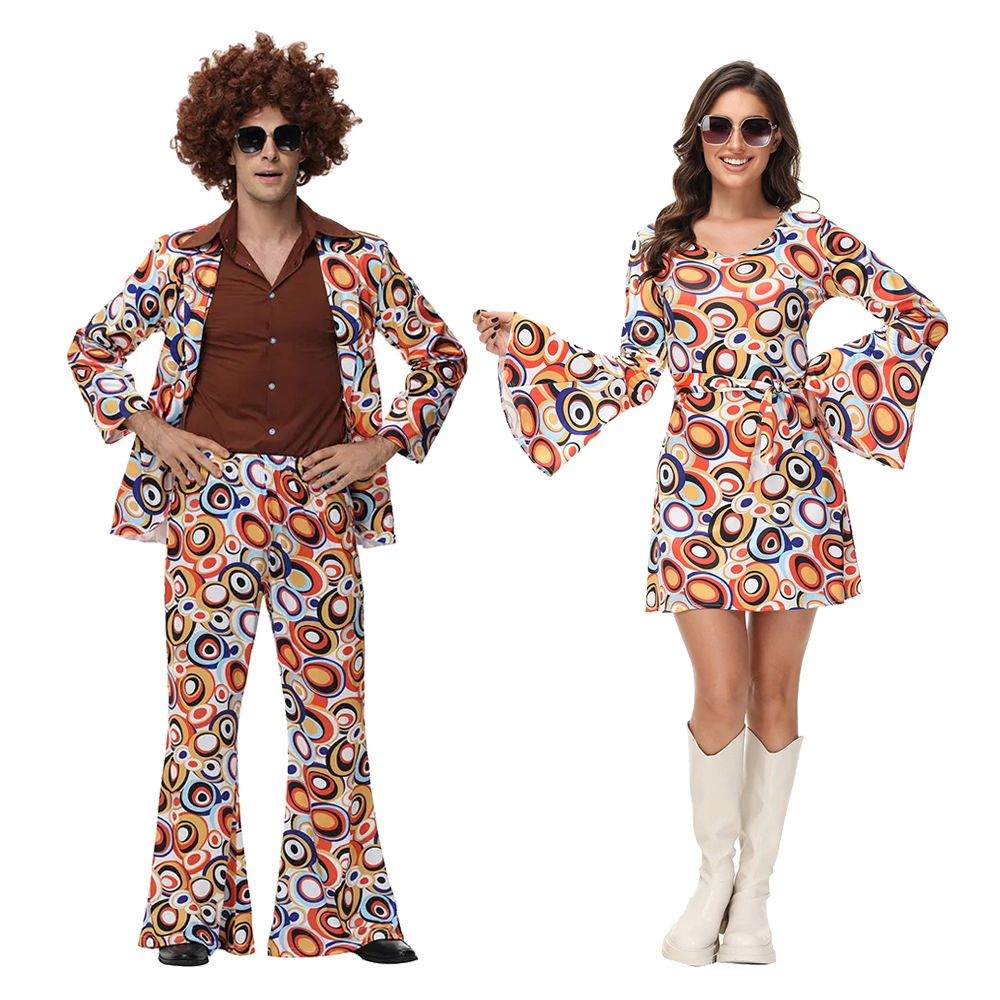 Women'S Fashion From The 70S - ハロウィンパーティーディスコ大人カップルヒッピー衣装女性男性 70 年代 80 年代ロックディスココスプレ衣装ダンスファンタジア衣装