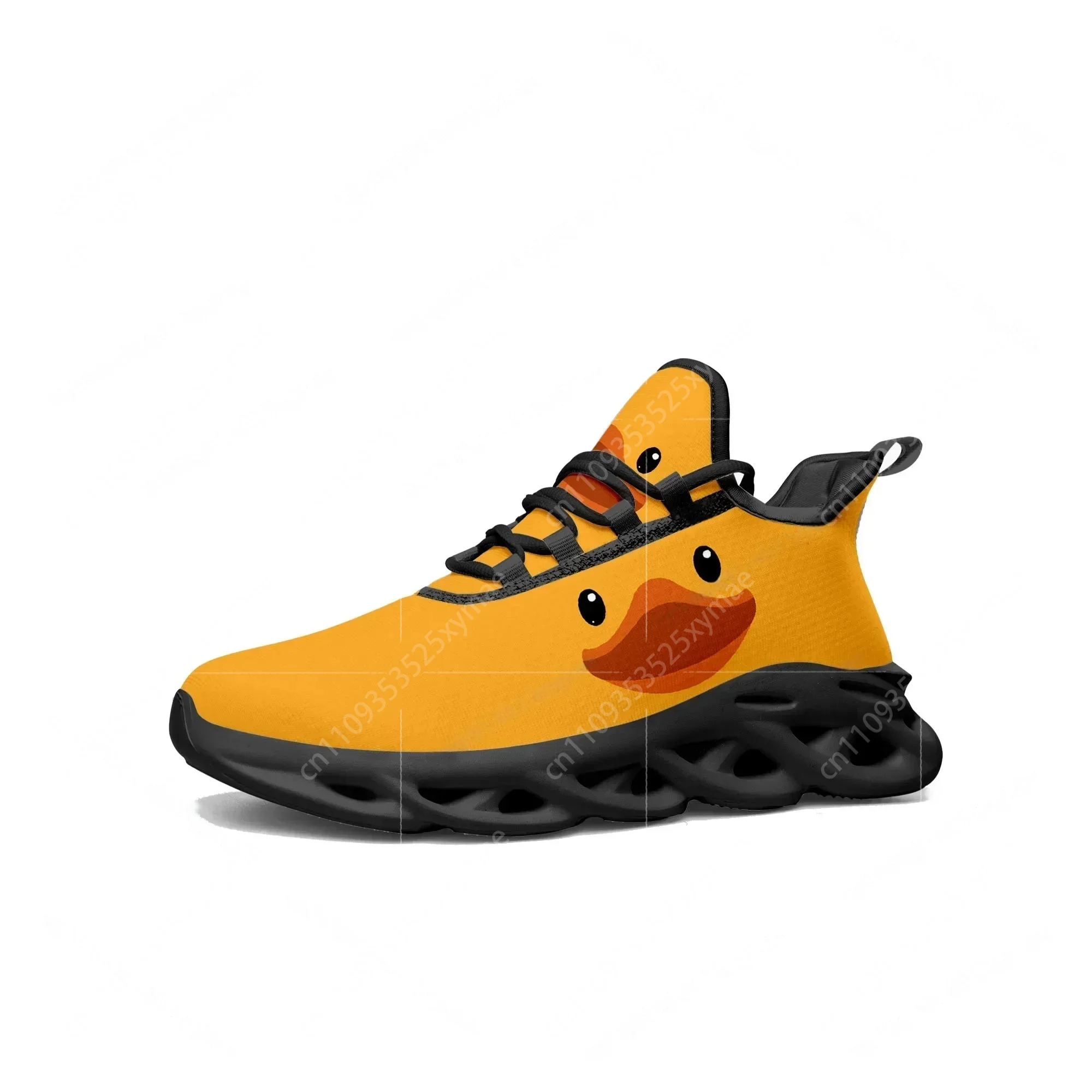 Women'S Yellow Fashion Sneakers - イエローダックプリントフラットスニーカーメンズレディーススポーツランニング高品質スニーカーレースアップメッシュ履物オーダーメイドシューズ Balck