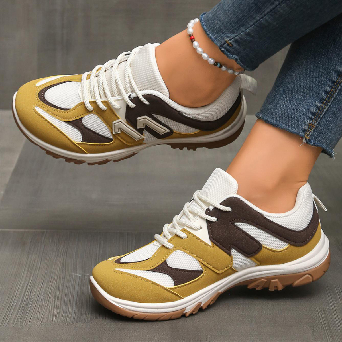 Women'S Yellow Fashion Sneakers - ファッション グレーイエローミックスカラー ノンスリップ ハイキングシューズ レディース 2025