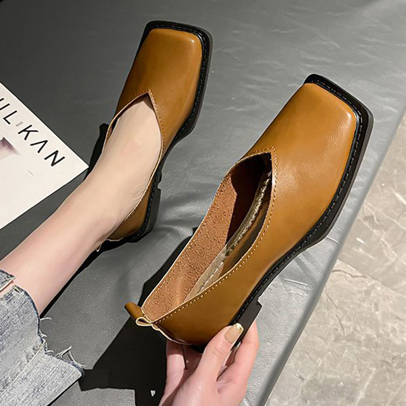 Women'S Fashion Footwear - ローマ風レディースローヒールパンプス、女性用フラットシューズ、スクエアトゥ、秋用カジュアルスニーカー、浅口、ソフト、レトロ、秋用PU素材