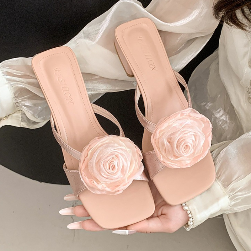 Women'S Fashion Trends Summer 2025 - 花の女性のハイヒールサンダルスクエアトゥデザイナーシューズ女性エレガントな夏 2025 ドレスパンプストレンドオープントゥカジュアルサンダル