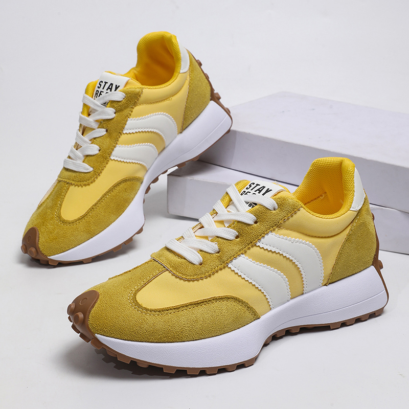 Women'S Yellow Fashion Sneakers - ファッションイエローストライププラットフォームスニーカー女性 2026 厚底ノンスリップスポーツシューズ女性プラスサイズ 43 レースアップ加硫靴