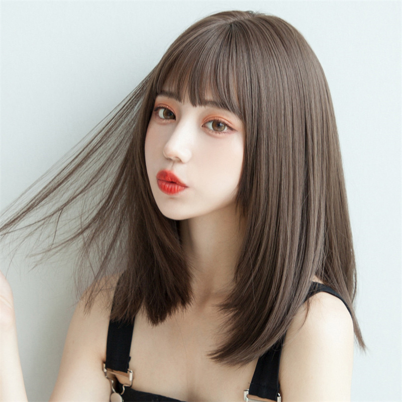Women'S Fashion Hats - 韓国スタイルのヘアエクステンション合成ファッション若い女性のかつら通気性ヘッドカバーミディアムレングスストレートウィッグ帽子女性のための