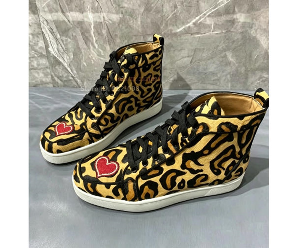Women'S Yellow Fashion Sneakers - ヒョウ柄ハイトップスニーカー男性女性ドライビングシューズレースアップイエローカジュアルスケートボードシューズファッション靴