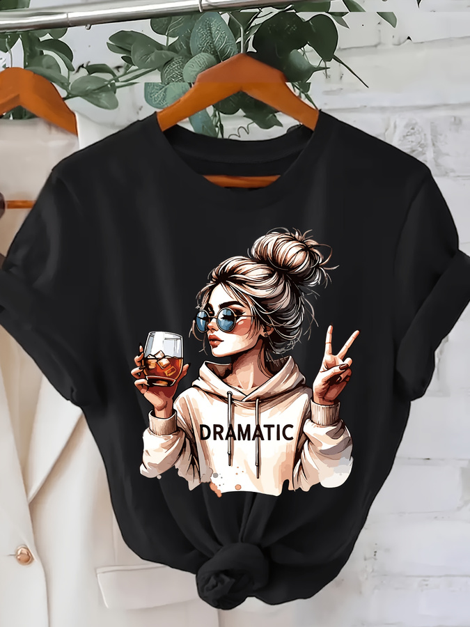 Women'S Fashion Trends Summer 2025 - ドラマティックな1ピースレディースファッションプリントラウンドネック半袖Tシャツカジュアルで快適な日常着用トレンディプリントコンビネーション