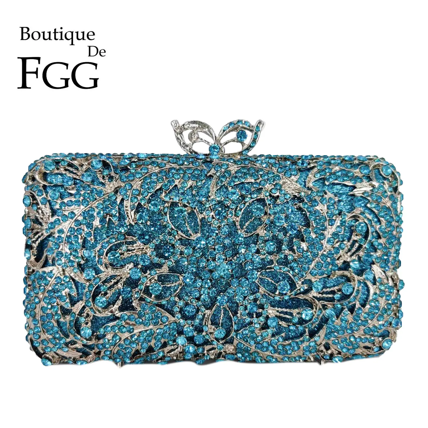 Women'S Fashion Boutique - ブティックデ FGG ターコイズブルー女性クリスタルクラッチイブニングバッグラインストーンフラワーミノディエールハンドバッグウェディングパーティー財布