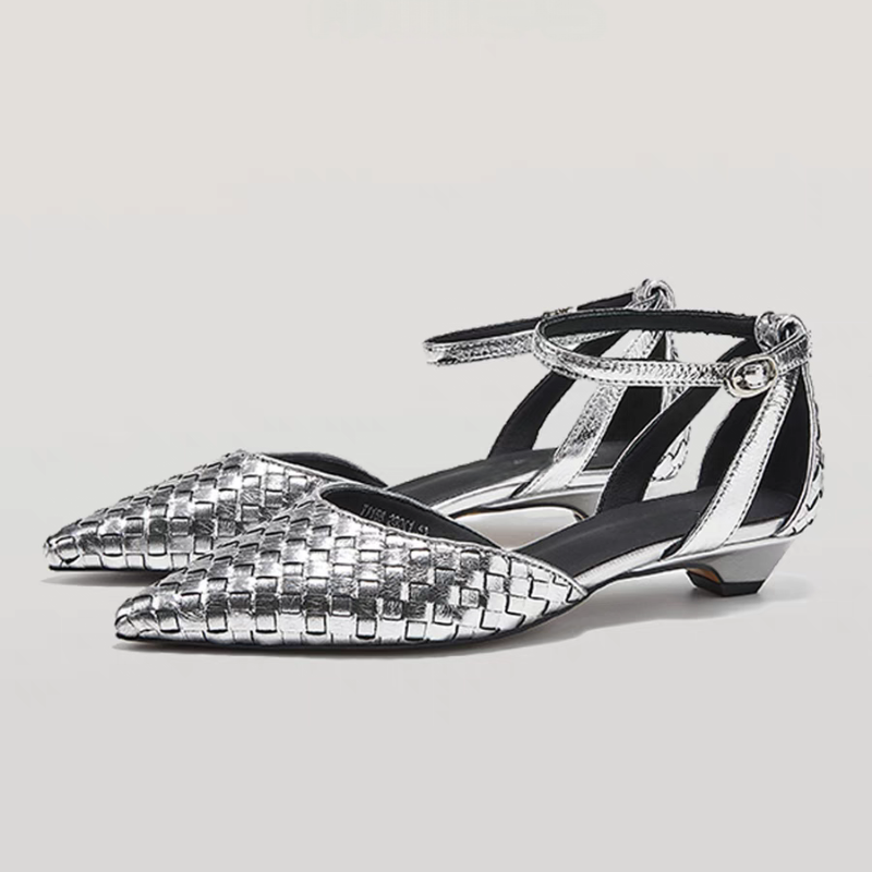 Women'S Fashion Brand Shoes - ポインテッドトゥローヒールレディースエレガントサンダルシューズ女性2025夏デザイナー新作セクシー織りシューズドレスブランドサンダル