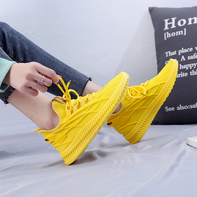 Women'S Yellow Fashion Sneakers - 2026 ファッション春女性スニーカー女性の靴韓国メッシュイエローレディースシューズ女性レースアップ赤黒カジュアルシューズ通気性