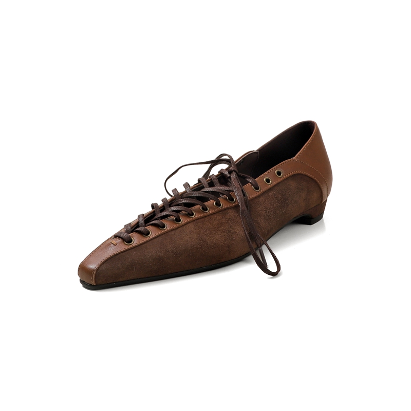 女性の新しい春と秋の革製ポインテッドレースアップ快適なローヒ - Women'S Fashion Footwear のレビューと価格