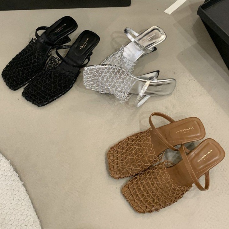 織りメッシュ女性ハイヒールサンダル中空ハイヒールの靴女性スク - Women'S Fashion Trends Summer 2025 のレビューと価格