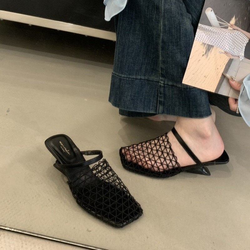 織りメッシュ女性ハイヒールサンダル中空ハイヒールの靴女性スク - Women'S Fashion Trends Summer 2025 のレビューと価格