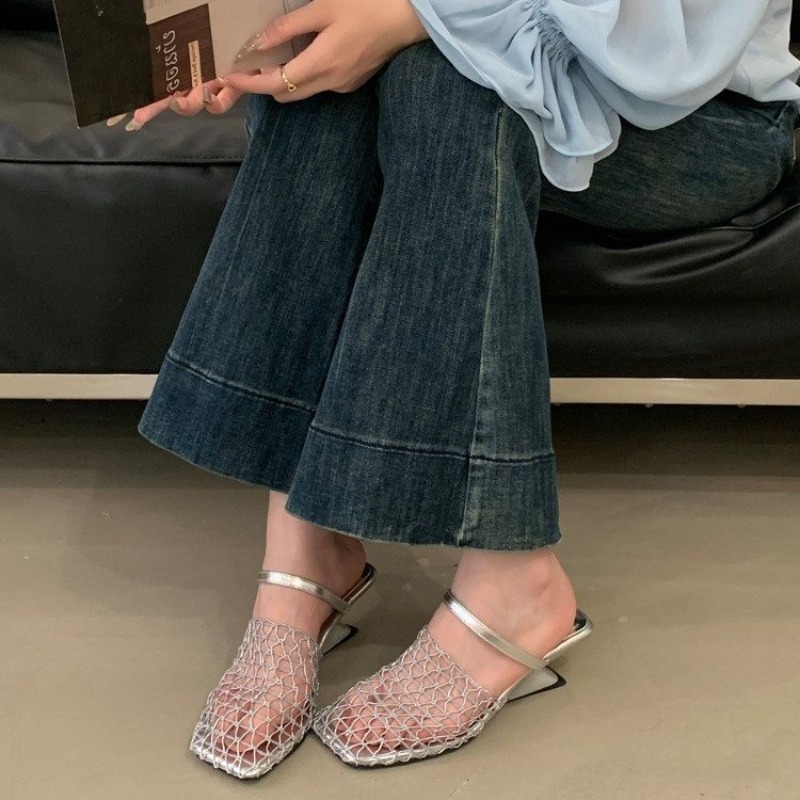 織りメッシュ女性ハイヒールサンダル中空ハイヒールの靴女性スク - Women'S Fashion Trends Summer 2025 のレビューと価格