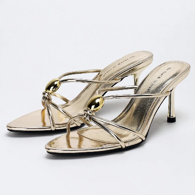 高級ゴールド細ストラップヒールサンダル レディース メタル装 - Women'S Fashion Brand Shoes のレビューと価格