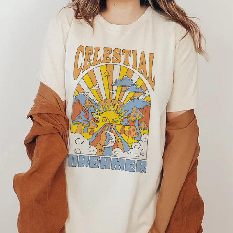 女性のためのヴィンテージ自由奔放に生きるスタイルのプリントT - Women'S Fashion From The 70S のレビューと価格