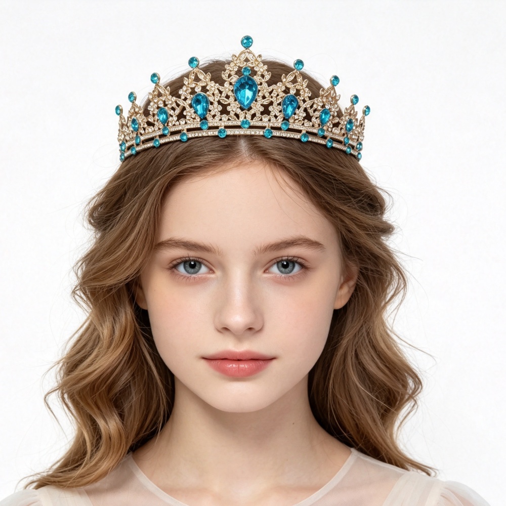 高級プリンセスクラウン 女性用 ガールズ ブルー クリスタル - Women Queen Fashion のレビューと価格