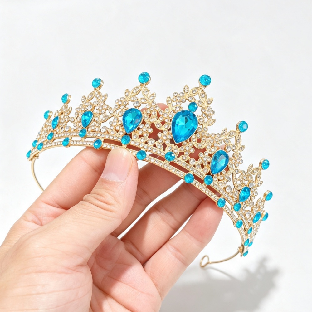 高級プリンセスクラウン 女性用 ガールズ ブルー クリスタル - Women Queen Fashion のレビューと価格