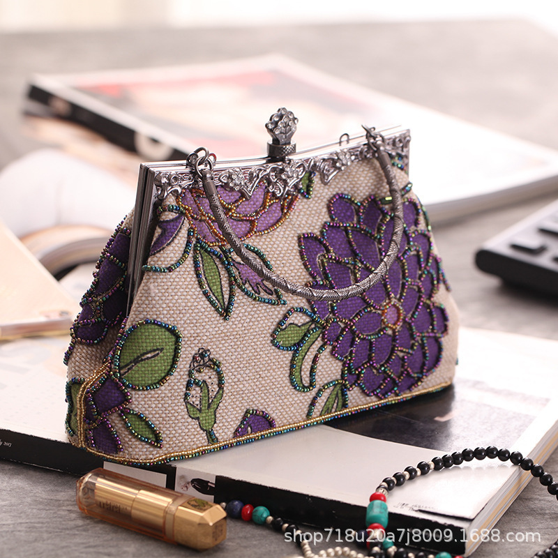 ブティック中国風刺繍花柄女性用ビーズ付きイブニングバッグブラ - Women'S Fashion Boutique のレビューと価格