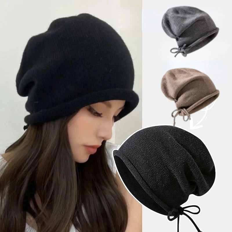 ニットボンネットフード女性用冬暖かいゆったりビーニー帽子女性 - Women'S Fashion Hats のレビューと価格