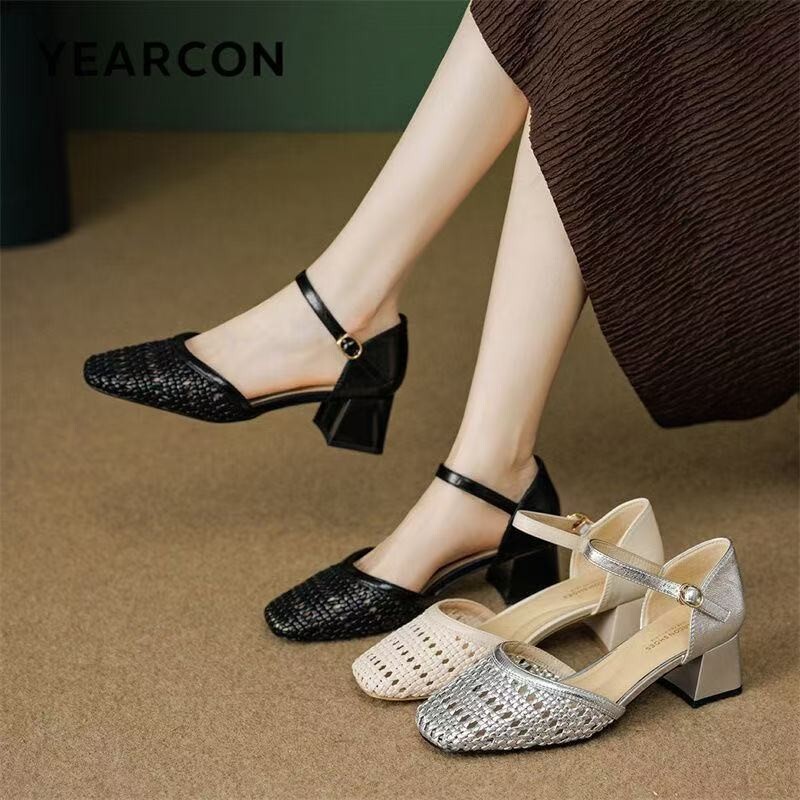 女性用ファッション織り込み中空チャンキーヒールサンダル、快適 - Women'S Fashion Brand Shoes のレビューと価格