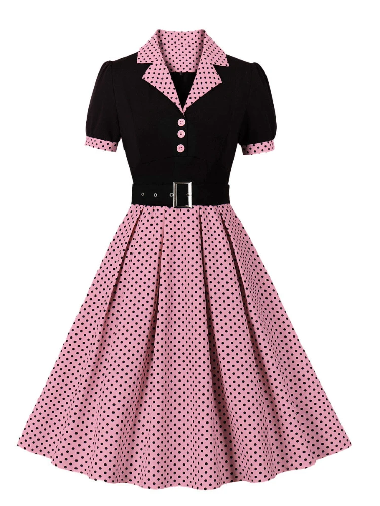 女性のためのヴィンテージポルカドットプリーツドレス、レトロノ - Women'S Fashion From The 60S のレビューと価格