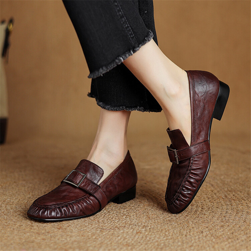 女性用本革モカシン,丸いつま先の靴,プリーツパンプス,厚手の - Women'S Fashion Footwear のレビューと価格