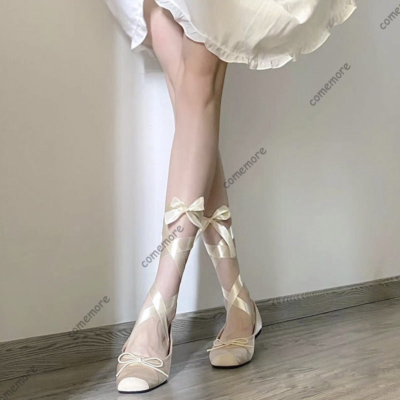 レディースサテンリボンタイバレエシューズスクエアトゥアンクル - Women'S Fashion Footwear のレビューと価格