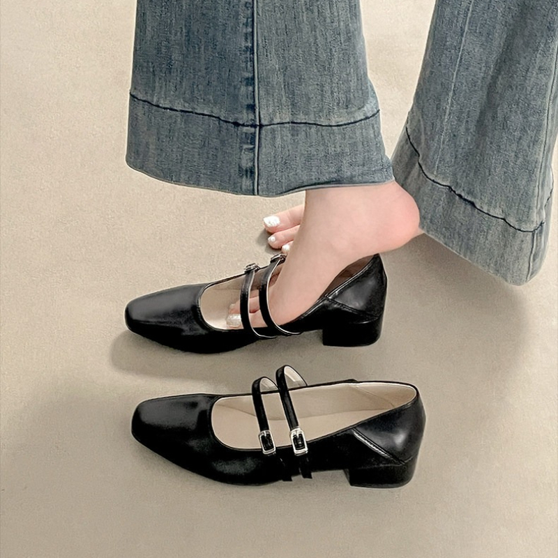 スクエアトゥローヒール女性銀色メリージェーンシューズファッシ - Women'S Fashion Footwear のレビューと価格