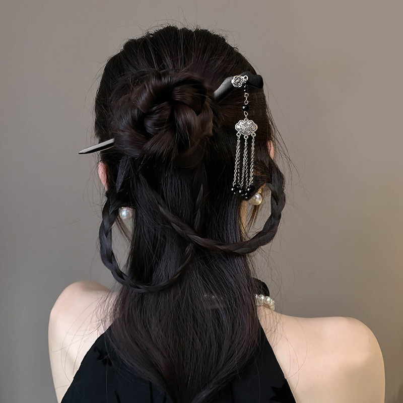 1pc 中国古代スタイル水墨画木製ヘアピンハイエンドタッセル - Women Fashion Drawing のレビューと価格