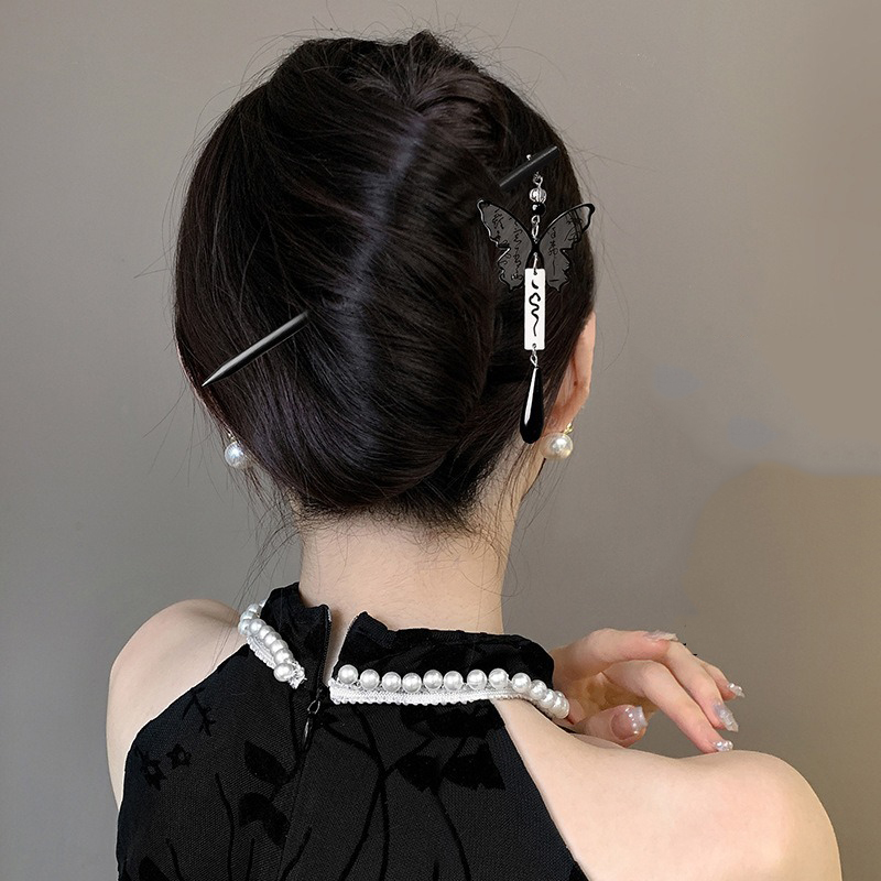 1pc 中国古代スタイル水墨画木製ヘアピンハイエンドタッセル - Women Fashion Drawing のレビューと価格